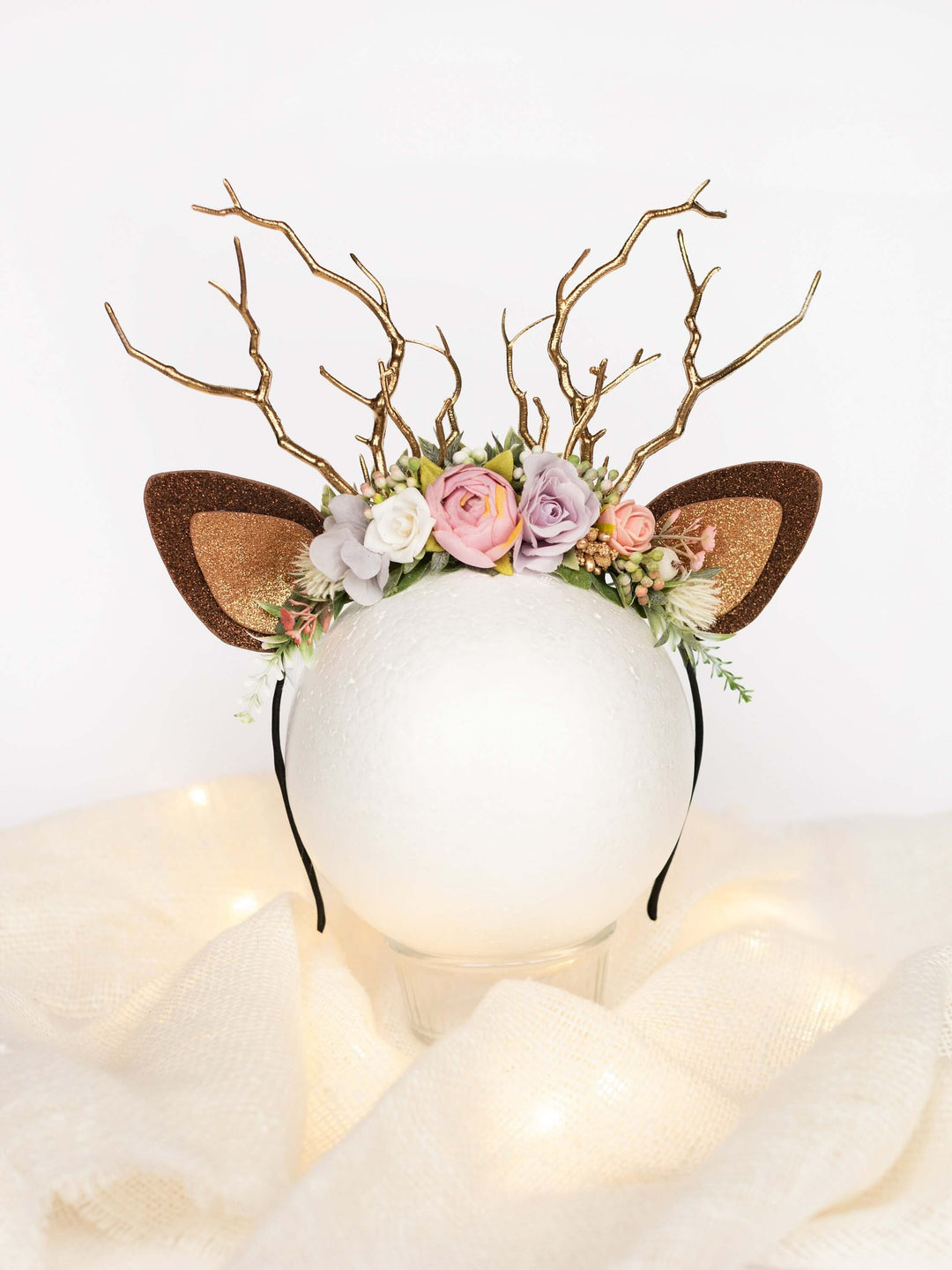Christmas Reindeer Headband- Lavender Aster & Dusty Rose Garden