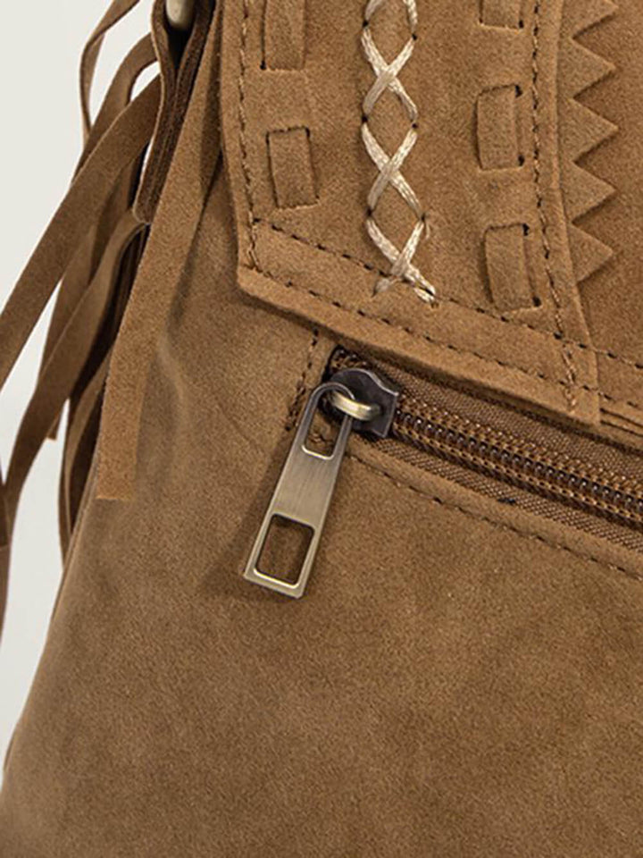 Faux Suede Fringed Buckle Decorated Bag
