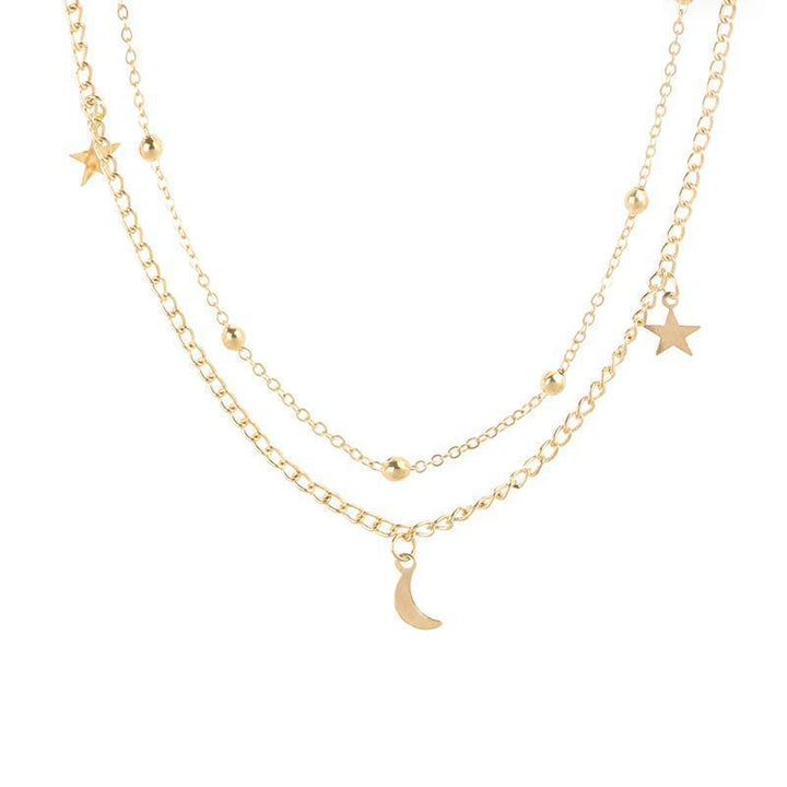 Tassel Boho Necklace - Celestial Layered Star & Moon