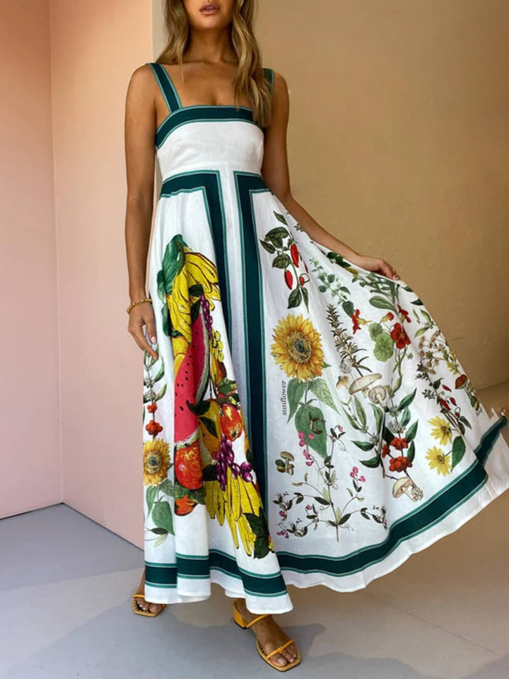 Vestidos Sueltos con Dobladillo Halter Sin Espalda Estampado de Moda