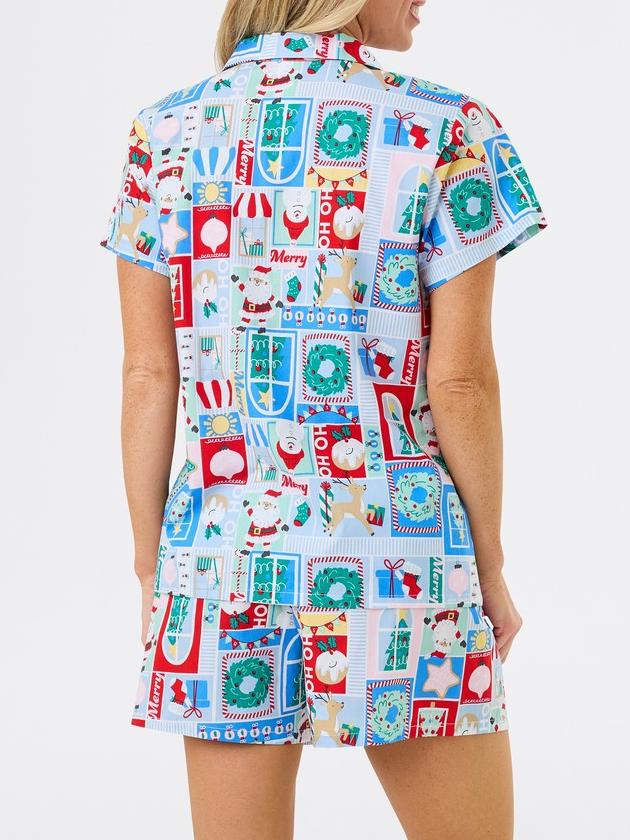 Christmas Print Short Sleeves Cute Cartoon Print Set