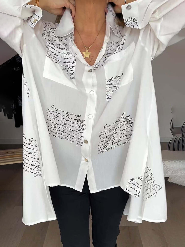 Einfaches High-Low-Loose-Shirt mit Buchstabendruck