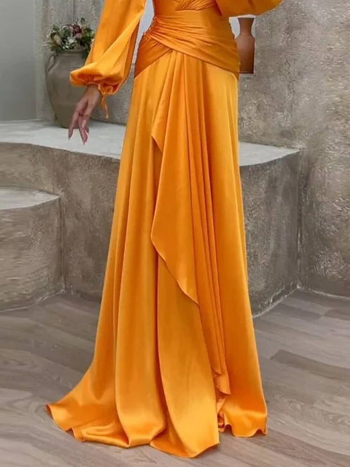 Crossover Cinched Taille Pleated Maxi Kleed