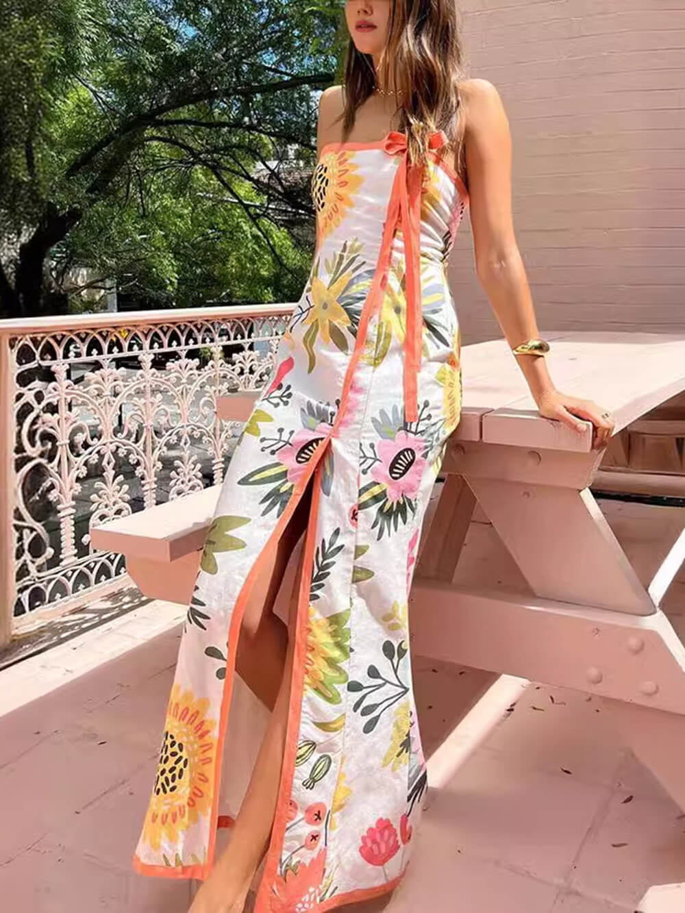 Vestidos estampados sexy de verão com divisão dividida