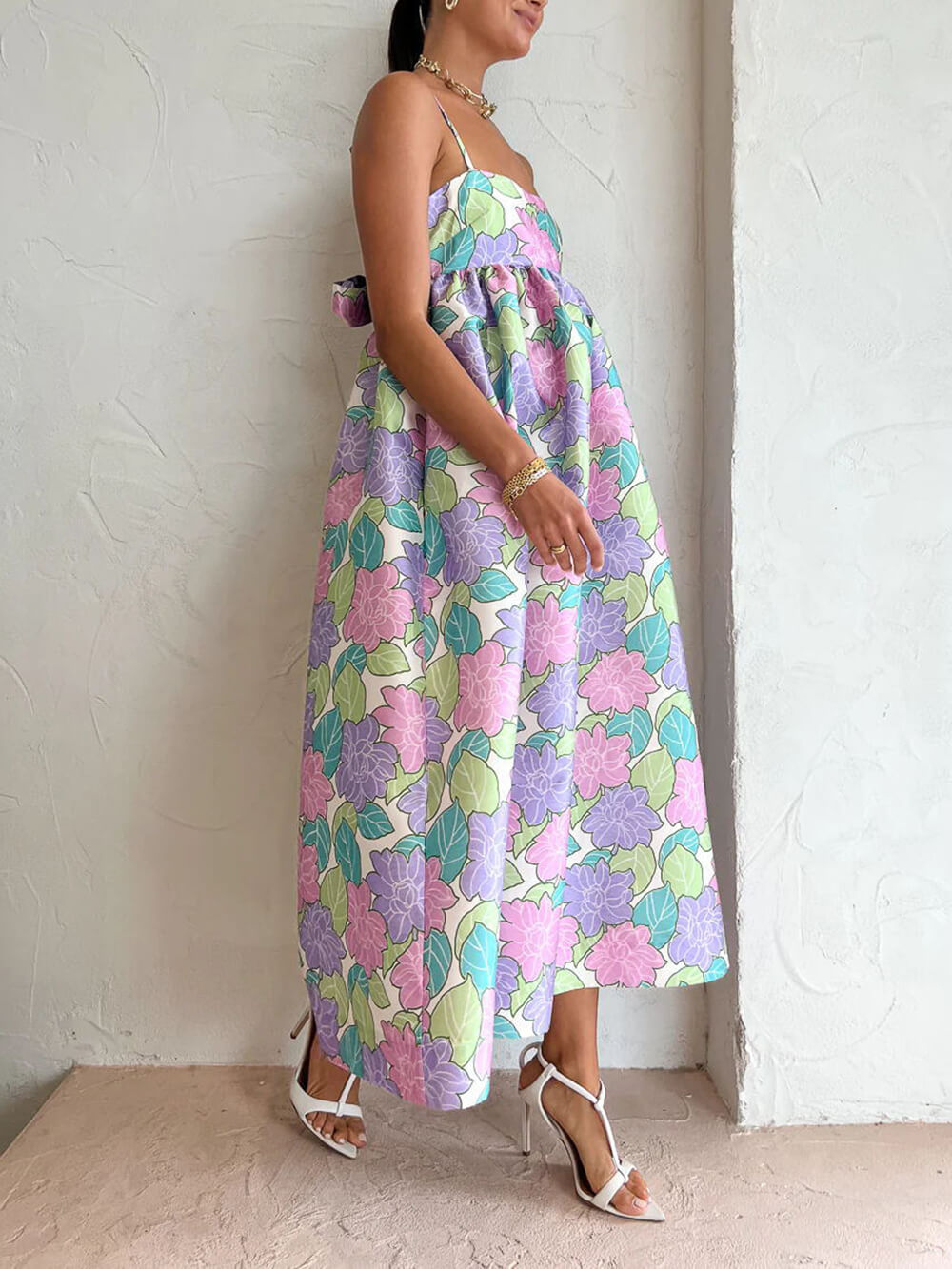 Beautiful Temperament Printed Strapless Backless Swing Dress