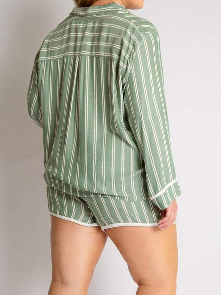 Loose gesträifte Patchwork Long-Sleeved Shorts Pyjamaset