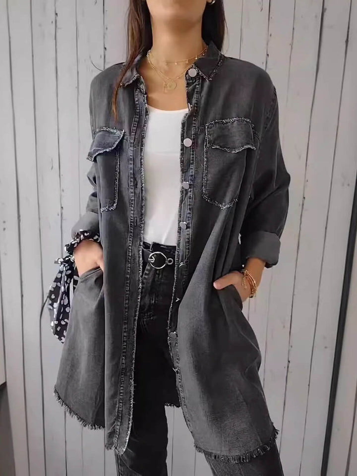 Modische, vielseitige Langarm-Jeansjacke mit Revers