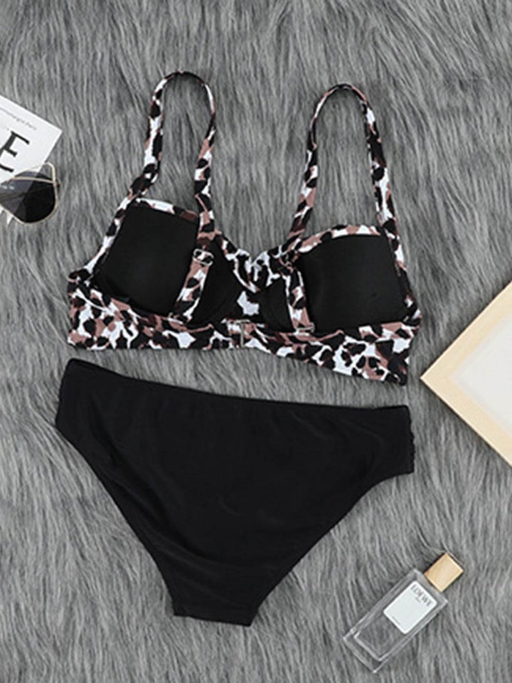 Zweiteiliges Push-Up-Bikini-Set mit buntem Streifen-Leopardenmuster