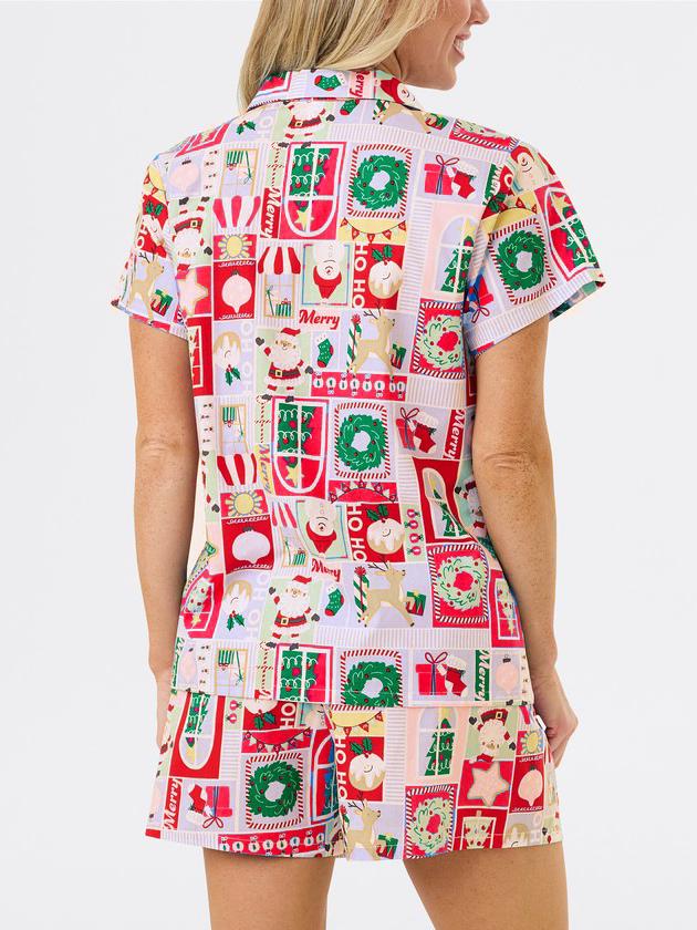 Christmas Print Short Sleeves Cute Cartoon Print Set