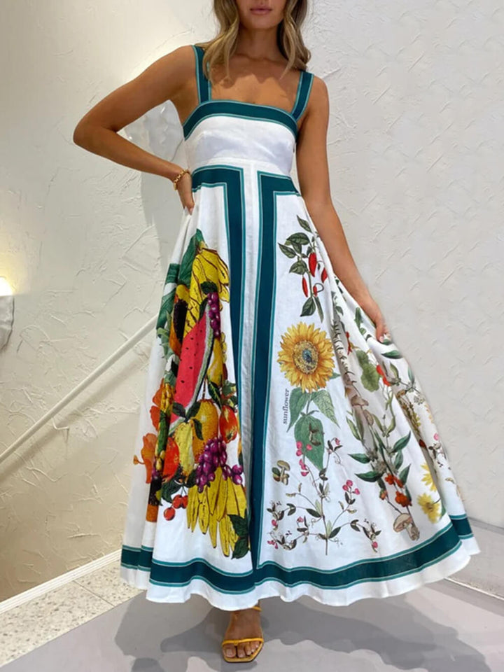 Vestidos Sueltos con Dobladillo Halter Sin Espalda Estampado de Moda