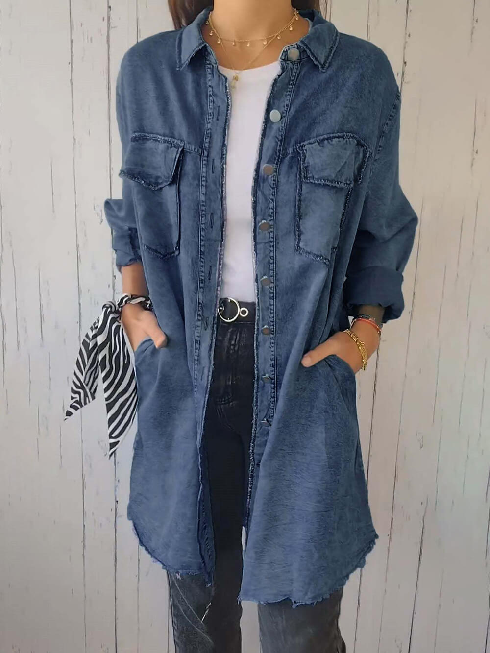 Modische, vielseitige Langarm-Jeansjacke mit Revers