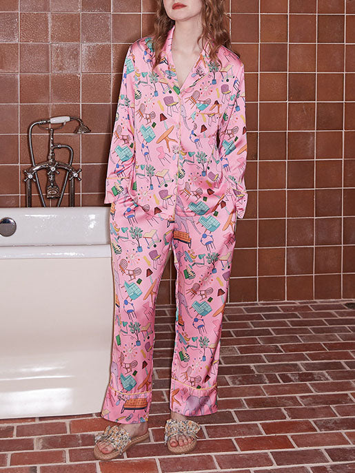 Pink Furniture Print Pajama Set