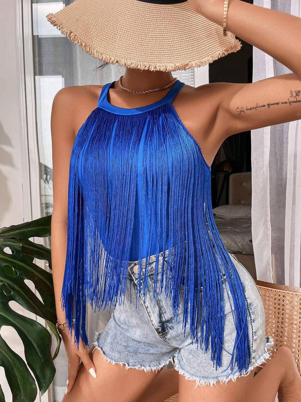 Elegant Halter Neck Tassel Topp