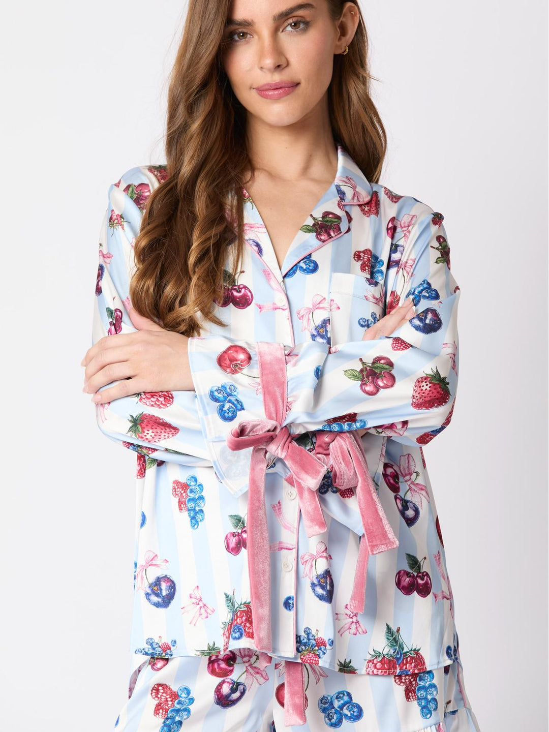 Blue Pajama Set Bow Cuffs