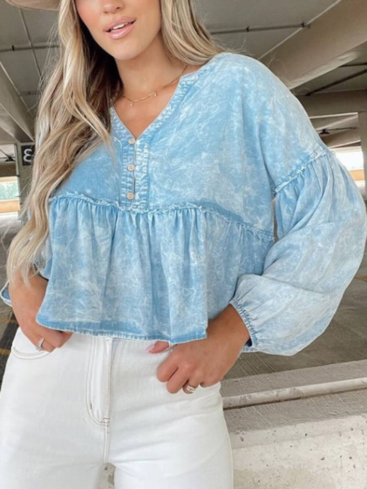 Top de boneca jeans peplum lavado