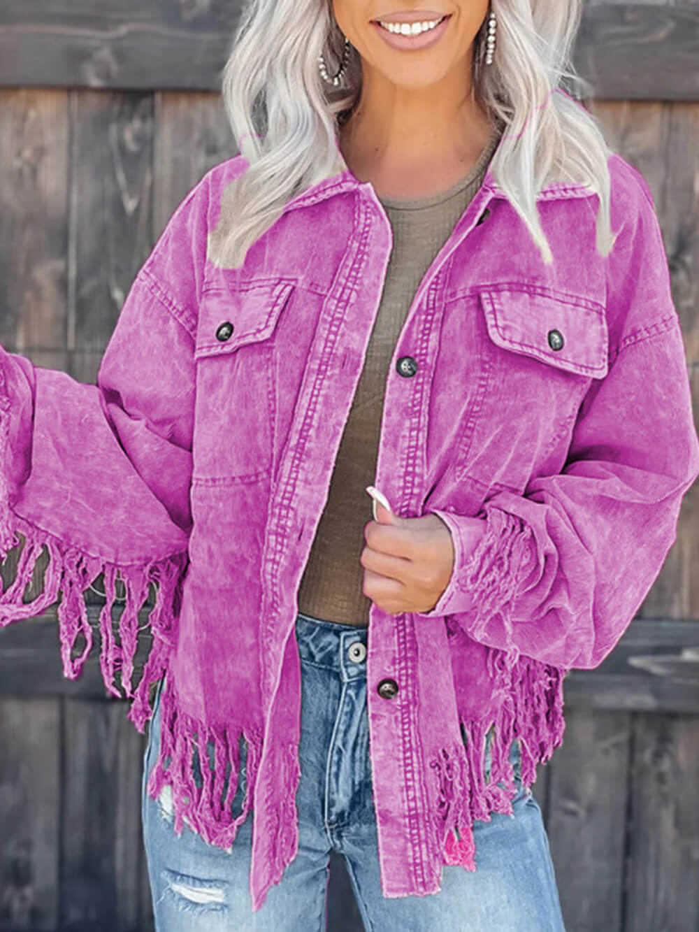 Fringed gewaschen Corduroy Jacket