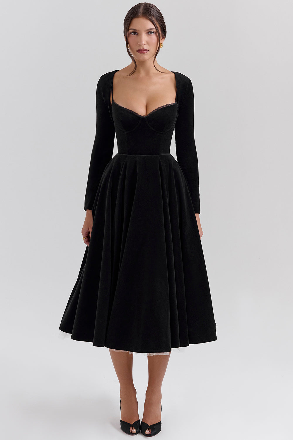 Black Velvet Tulle Midi Dress