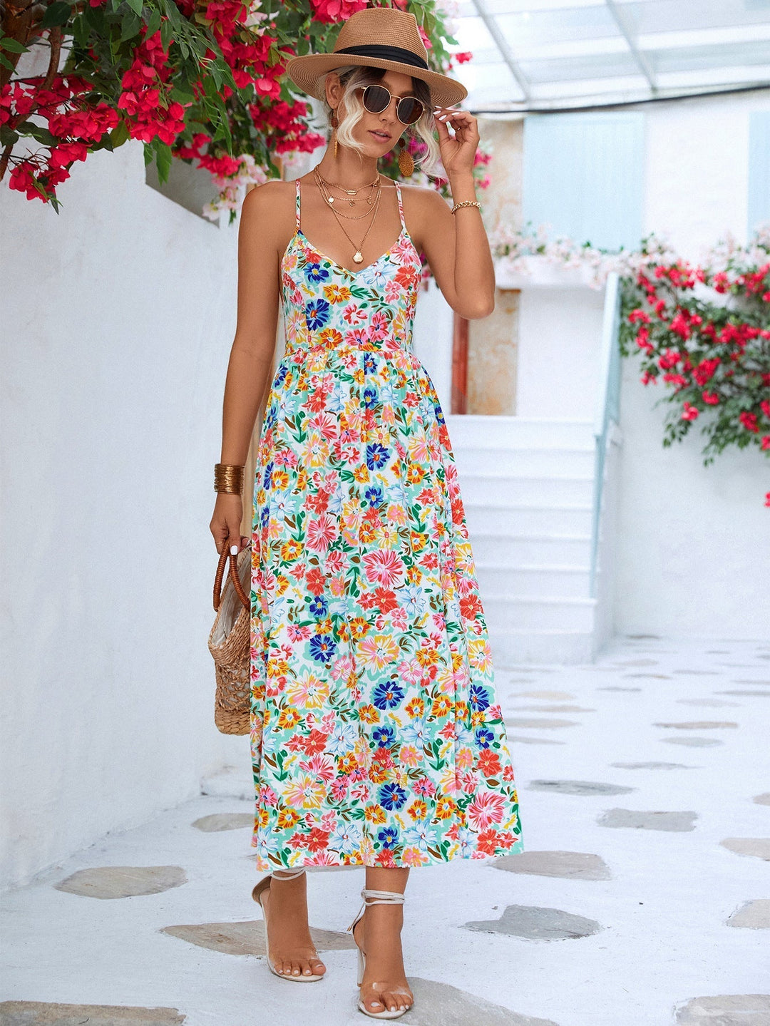 Sommar Backless Split Halter Bohemian Dress