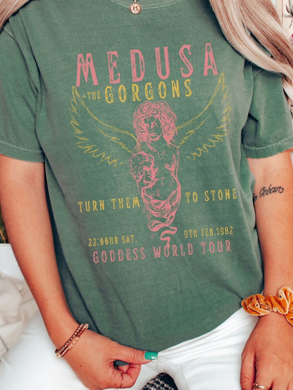 Kreikkalainen jumalatar Medusa Tee Vintage Band T-paita