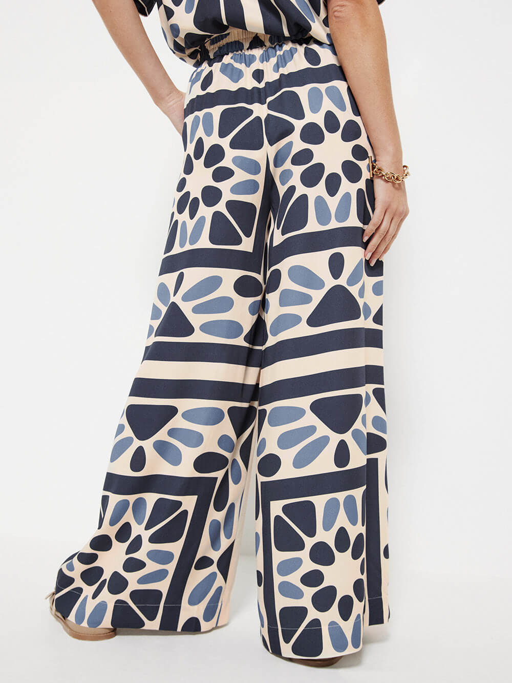 Summer Vacation Style Unique Ethnic Print Loose Waist Elastic Παντελόνι-Σετ