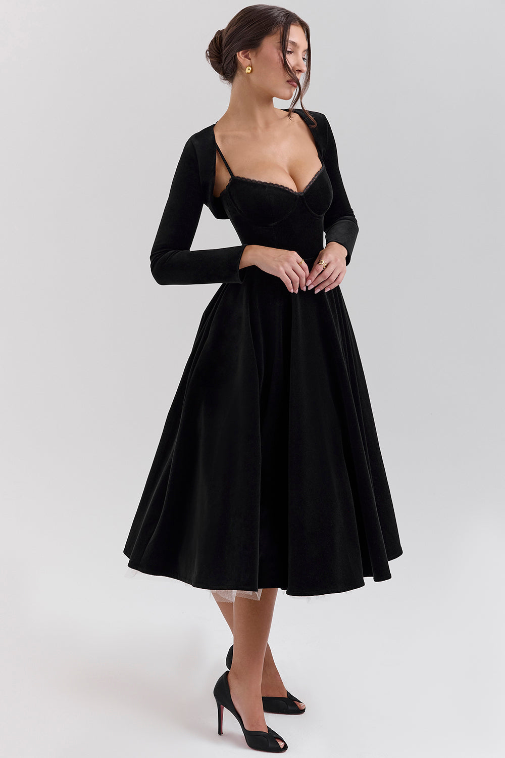 Black Velvet Tulle Midi Dress