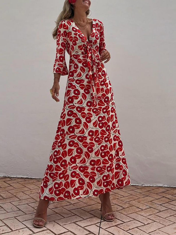 वेकेशन फ्लोरल प्रिंट स्मोक्ड ऑफ शोल्डर पॉकेटेड मैक्सी ड्रेस