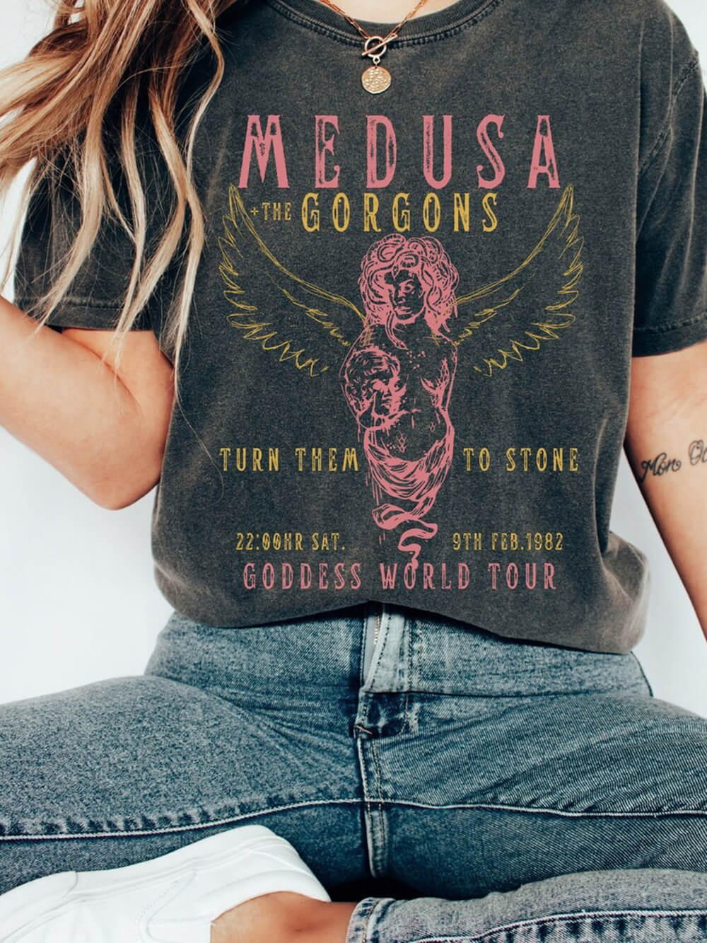 Kreikkalainen jumalatar Medusa Tee Vintage Band T-paita