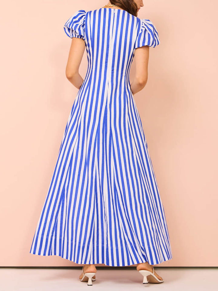 Bubble Sleeve Am Sträif Wavy Maxi Kleed