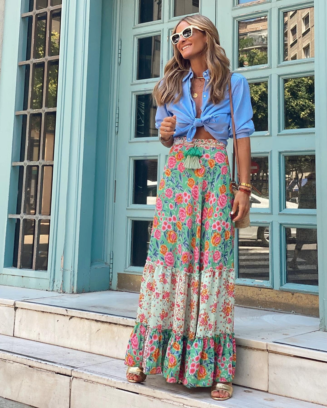 Fantasie pioenroos bloemen Boho maxi rok