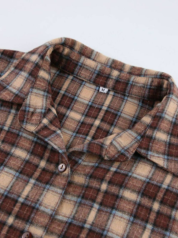 Vintage Plaid Shirts Women Loose Gingham Female Blouse Autumn