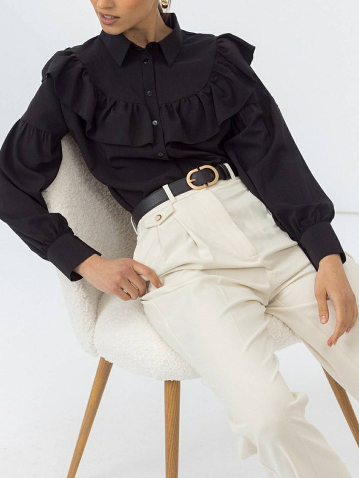 Nařasená dámská košile Solid Slim Office Lady Frill Shirt