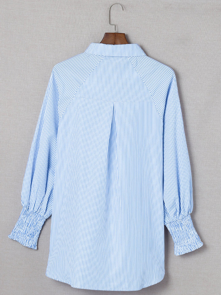 Himmelsblo Smoked Cuffed Striped Boyfriend Shirt mat Pocket