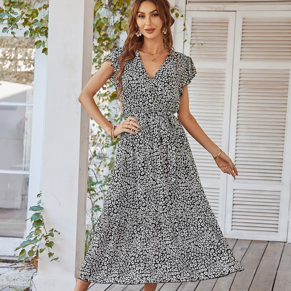 Deep V Sexy Polka Dot Casual Long Kleed