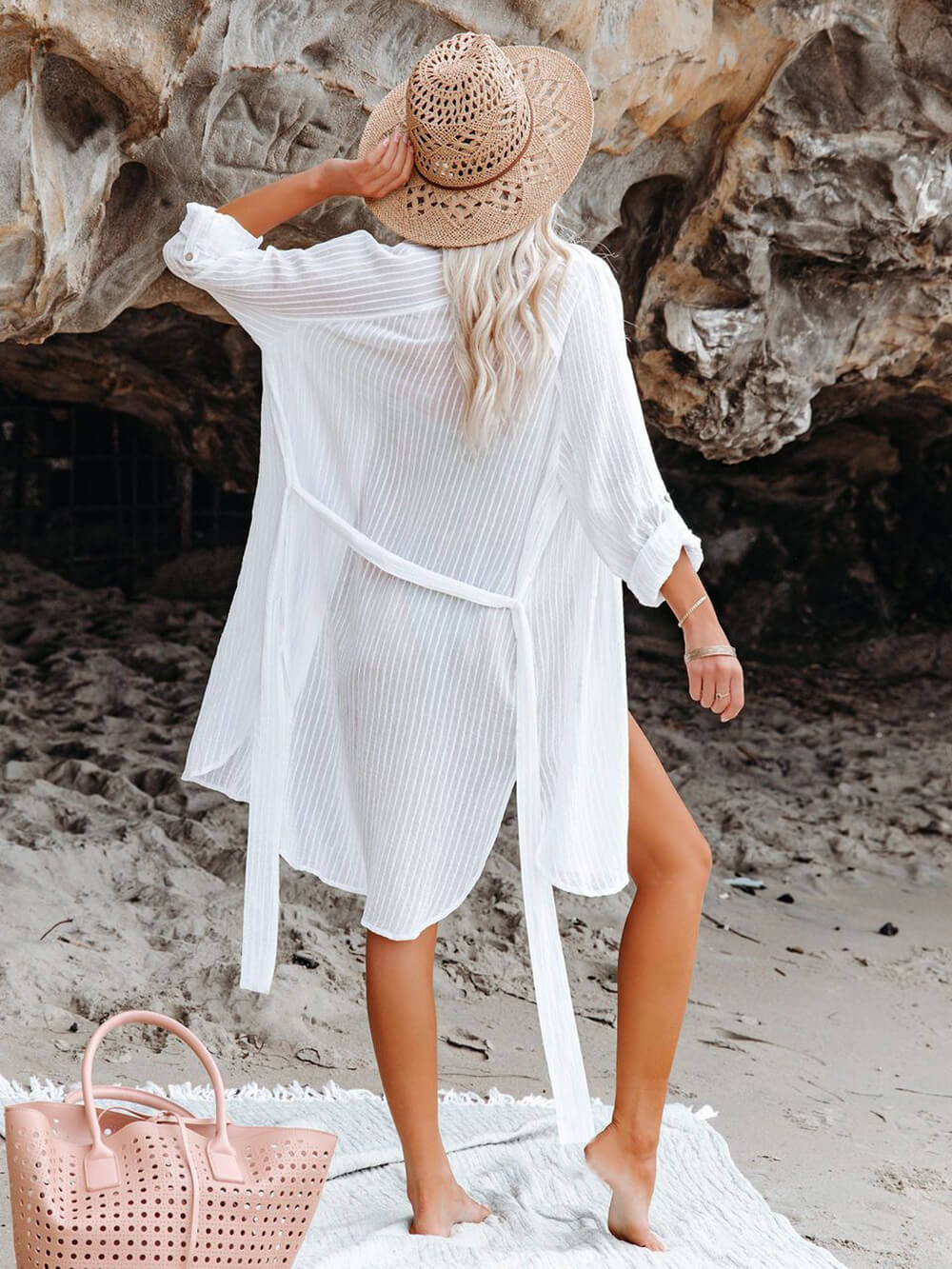 Gestreift Shirt Beach Cover Up Cutie Tunika