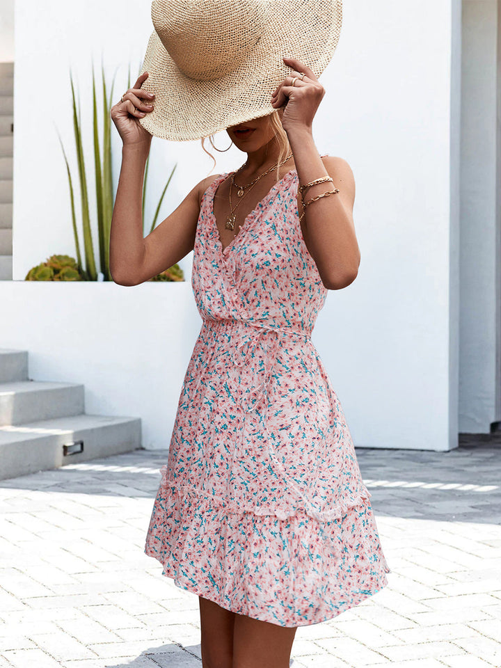 Sexy Damen-Sonnenkleid mit V-Ausschnitt und Rüschen