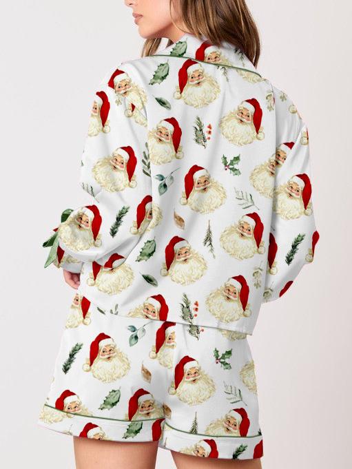 Cute Santa Head Print Pajama Set