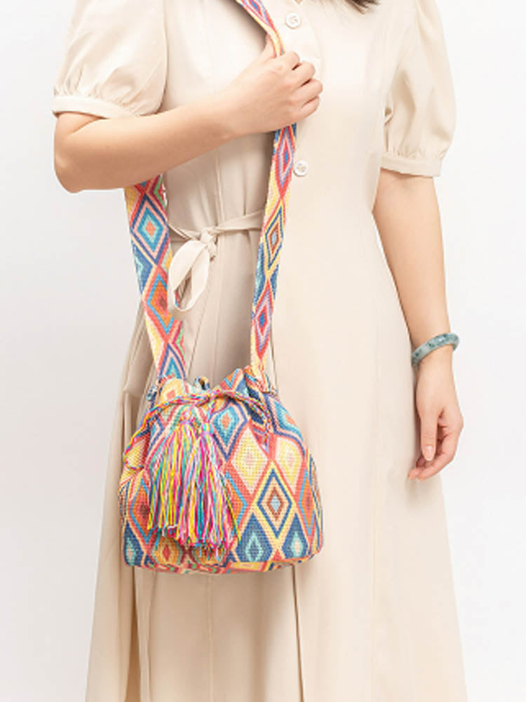 Painettu Canvas Crossbody Barrel Bag