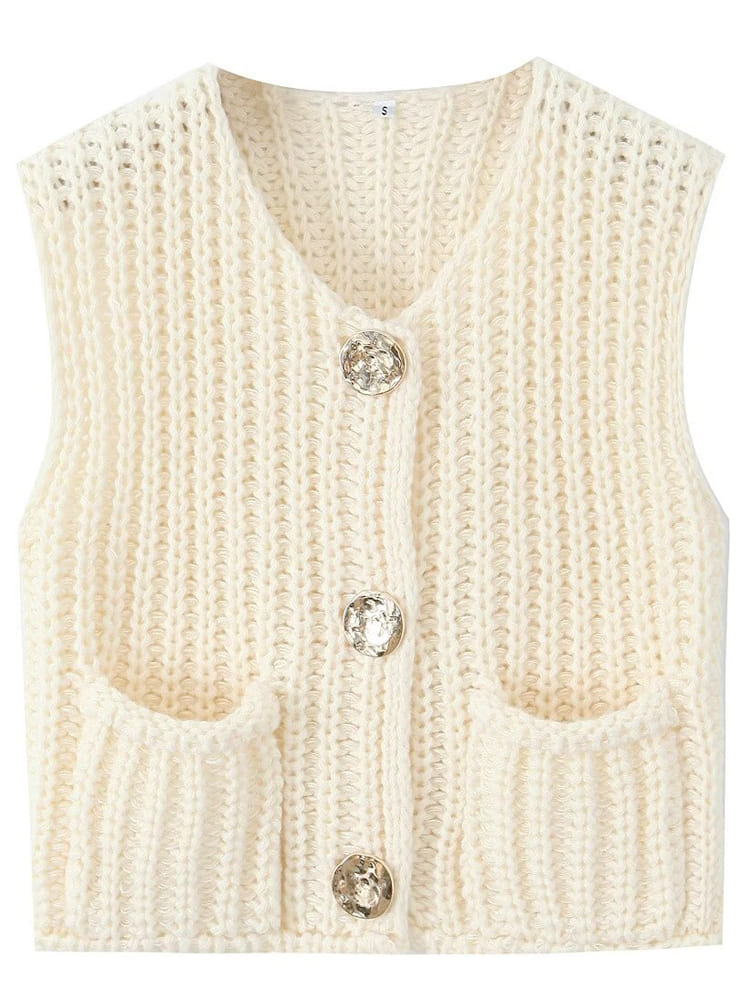 Sleeveless Cropped Knit Sweater Cardigan