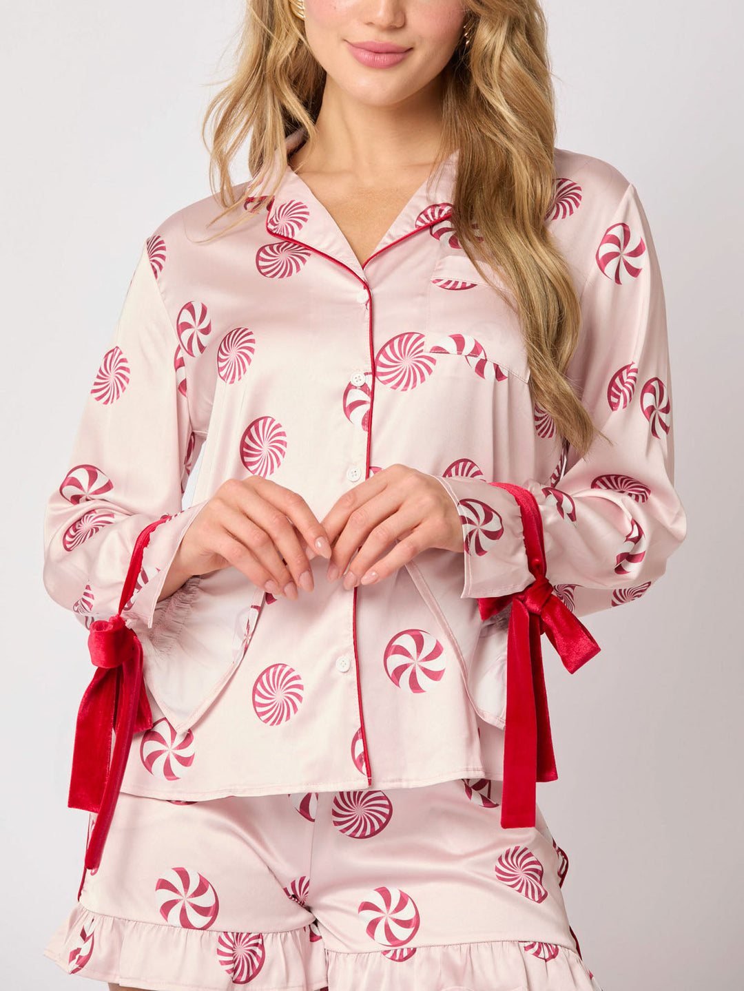 Candy Print Velvet Trim Pajama Set