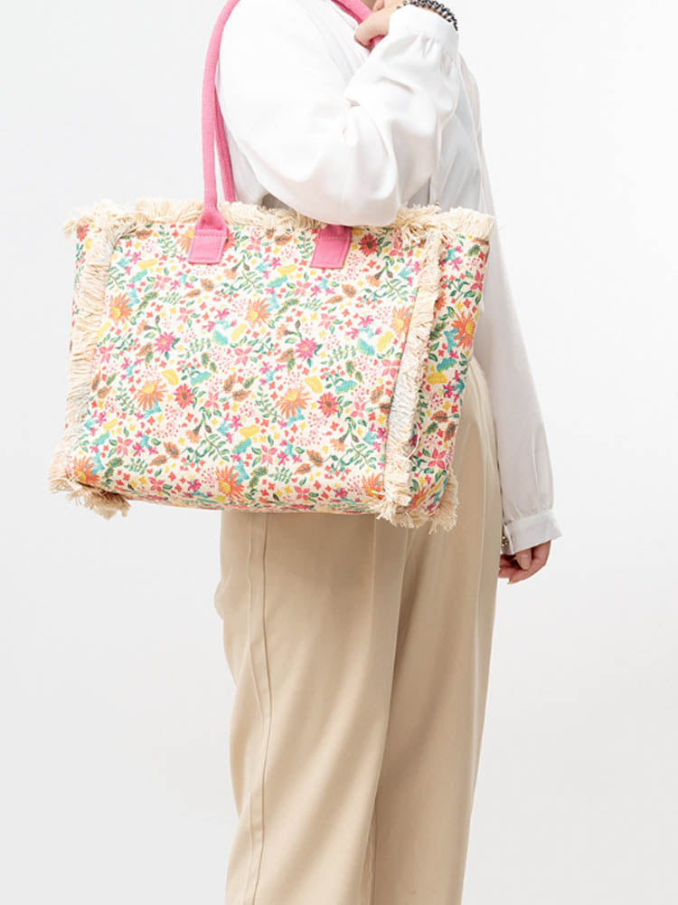 Vintage bedrukte canvas tas