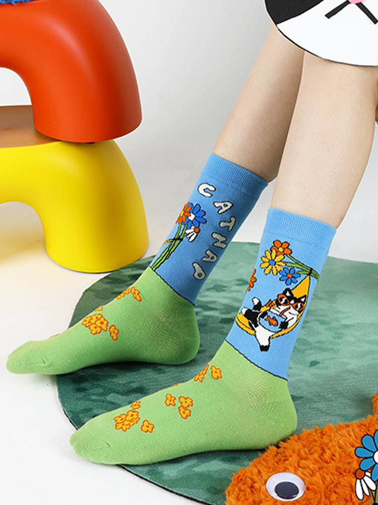 Χαριτωμένα Cartoon Meow Meow Mid-Calf κάλτσες