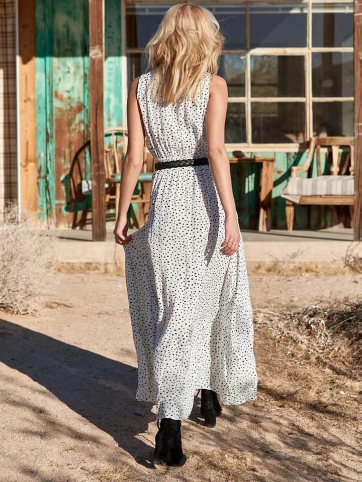 Bohemian V-Hals Ärmlos Polka-Punkt Maxi Kleed