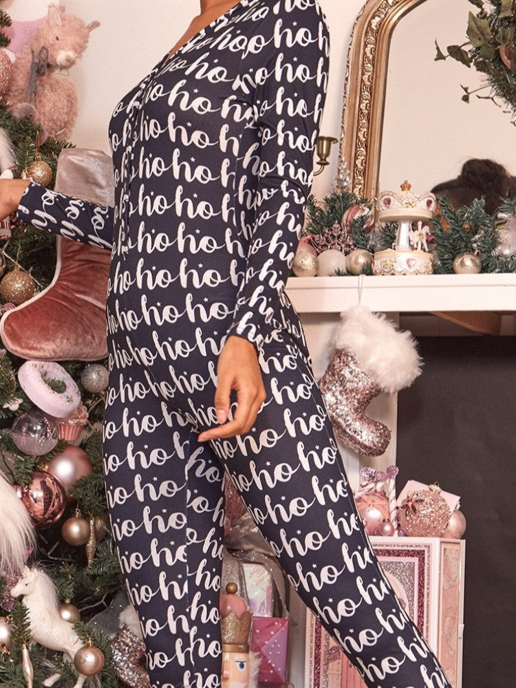 Christmas Print Long Sleeve Jumpsuit