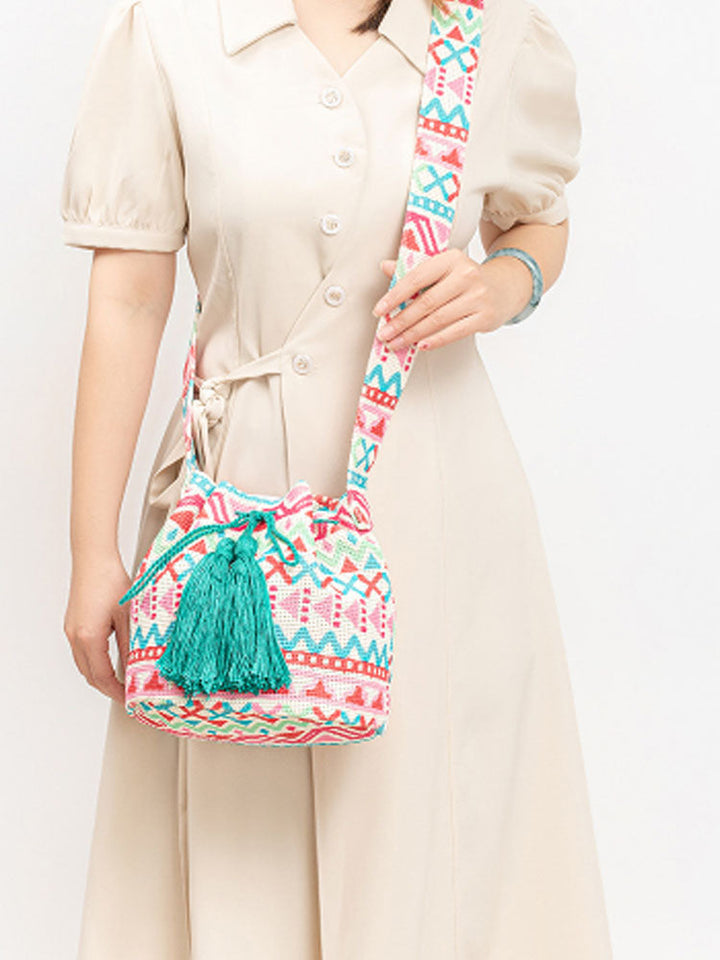 Painettu Canvas Crossbody Barrel Bag