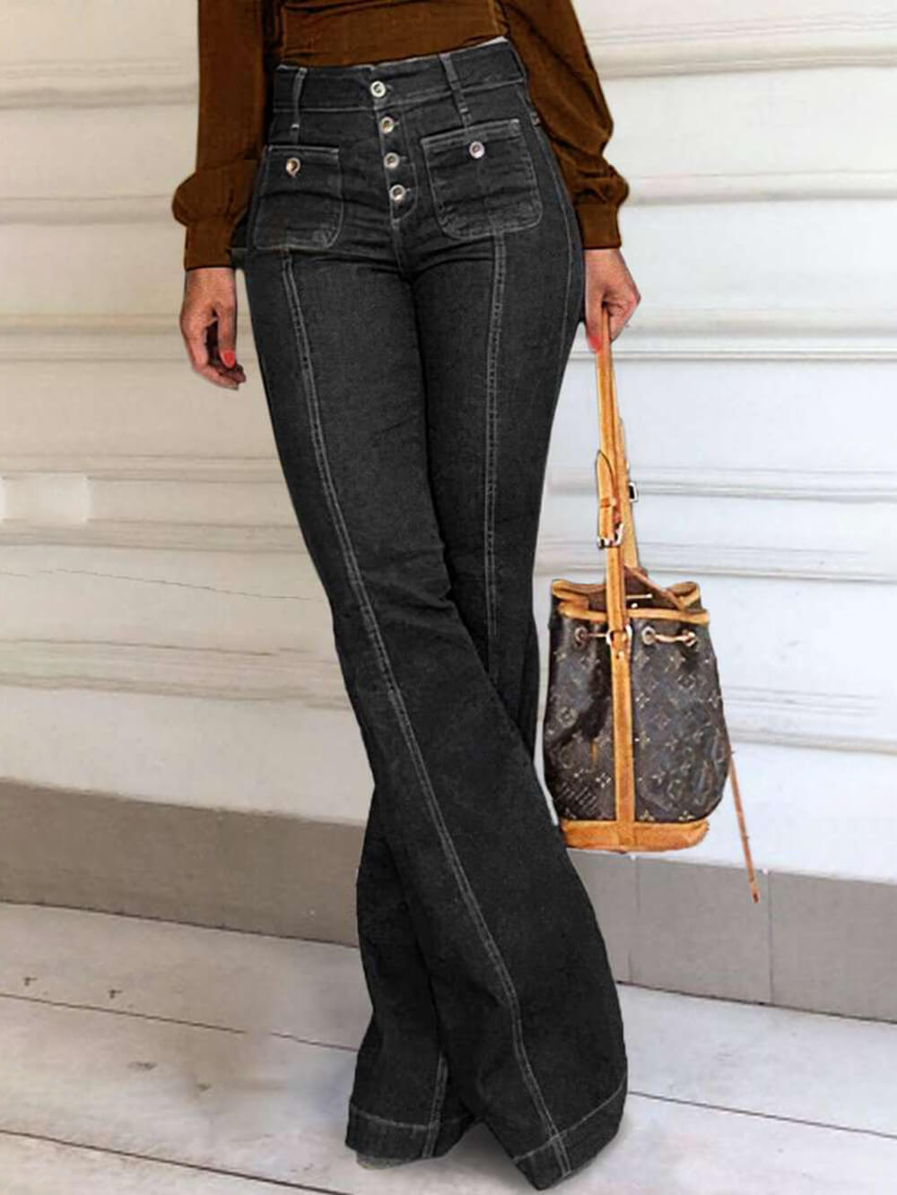 Jeans elegantes com patchwork de cintura alta