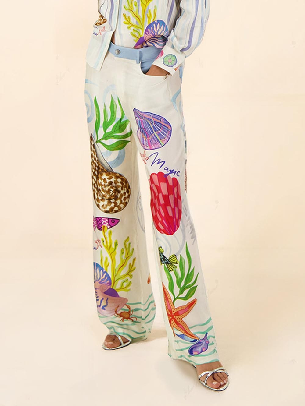 Ocean Theme Print Pants-setti