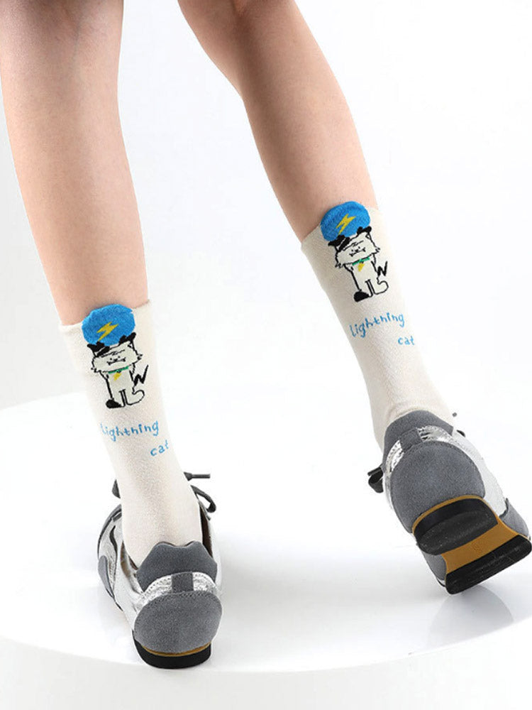 Cute Cartoon Kitty Mid-Calf Socks