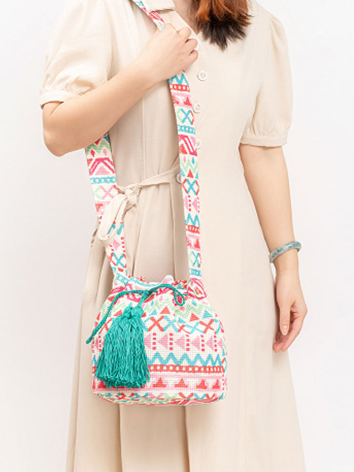 Painettu Canvas Crossbody Barrel Bag