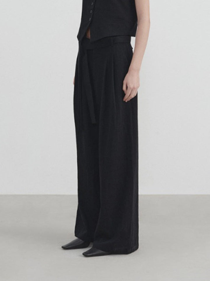 Wide-Leg Straight Linen Trousers