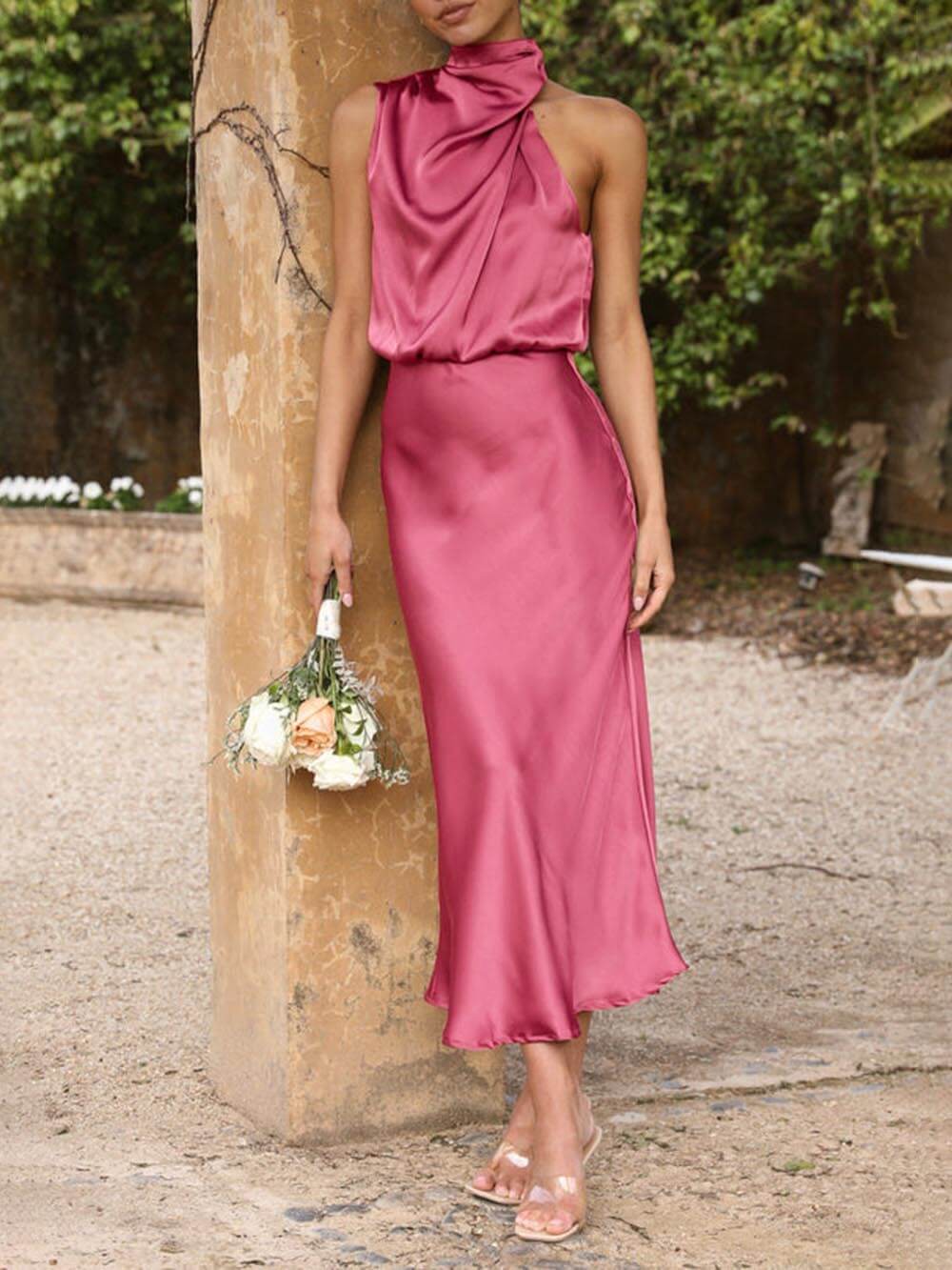 Eenzegaarteg Bridesmaid Sleeveless High Neck Maxi Kleeder